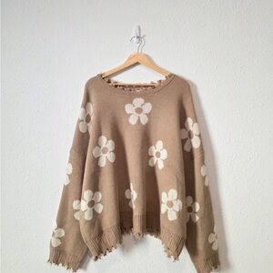Hayden Beige Floral Crew Neck Sweater